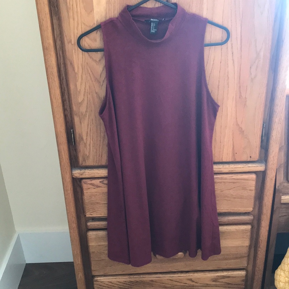 Maroon Velvet sleeveless mock neck dress